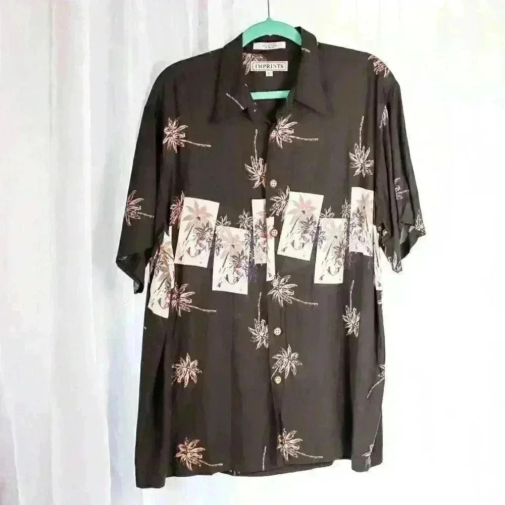 Imprints Size L Black Hawaiian shirt pinup hidden art; art to wear button down